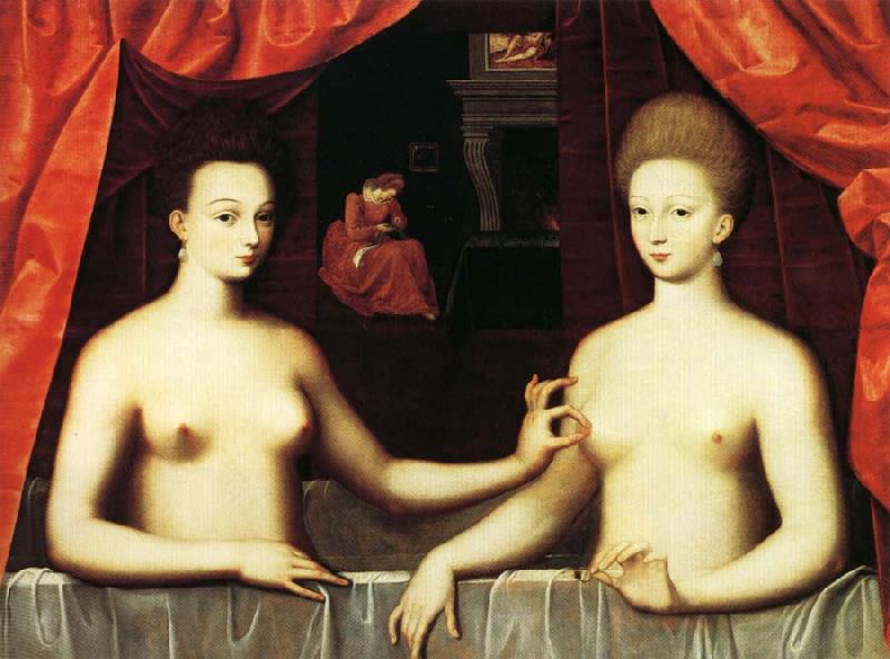 unknow artist Gabrielle d'Estrees and Her Sister,the Duchesse de Villars France oil painting art